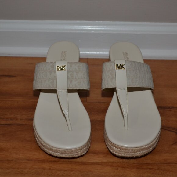 Michael Kors Verity Monogram Natural beige espadrille wedge sandals, 9M - Picture 2 of 10